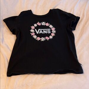 Vans Kids Black Tee with Pink Floral Design